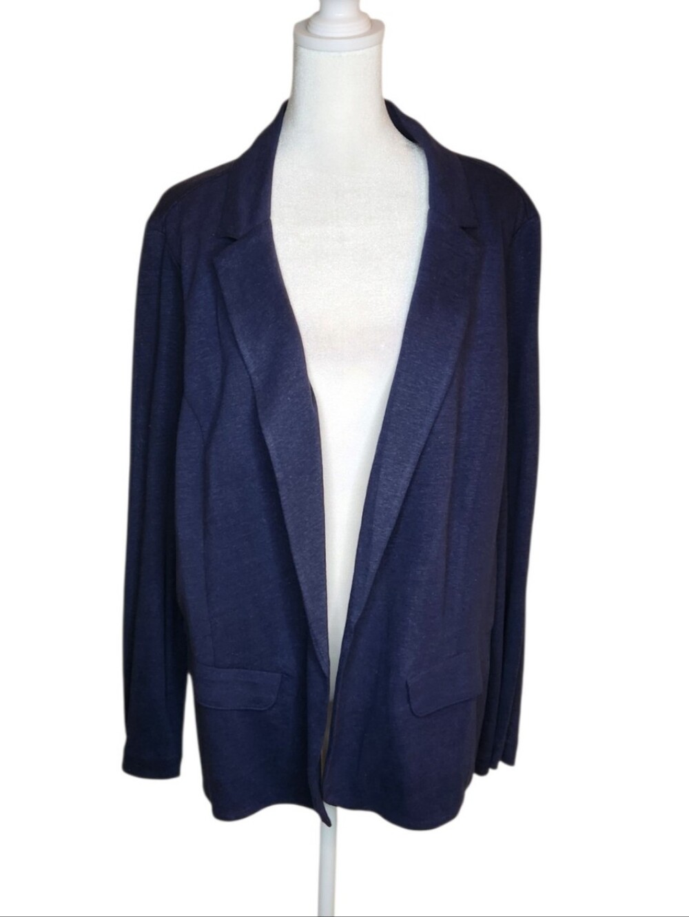 NEW J Jill Navy Linen Blend Knit Blazer Style Open Cardigan Size XL
